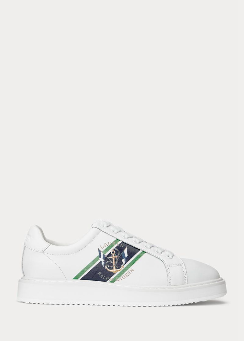 Trampki Lauren Damska Białe Angeline Iv Wydruk Leather 920186-FJL